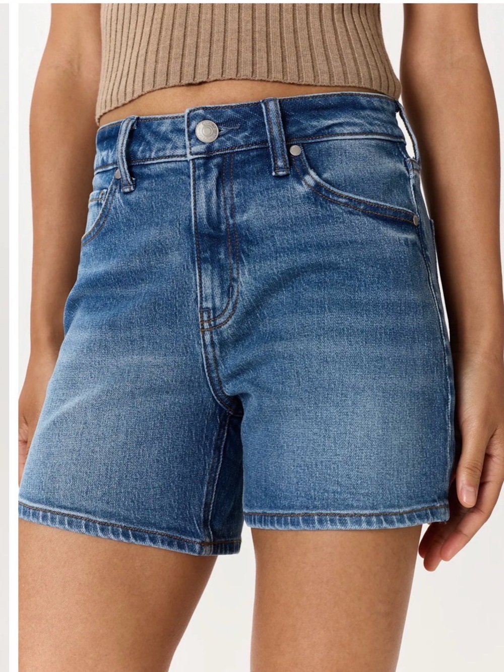 Quince Bella High Rise Stretch Vintage Denim Shorts Medium Wash Blue 27